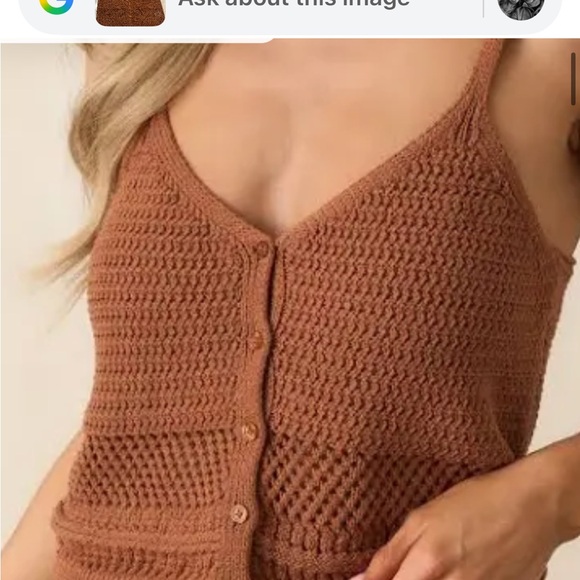 Z Supply Tay Crochet Tank Teakwood Boho Button Front Crop S - Picture 2 of 9